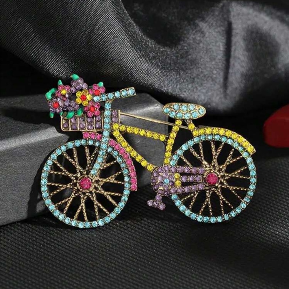 Colorful Bicycle Brooch with Crystals new